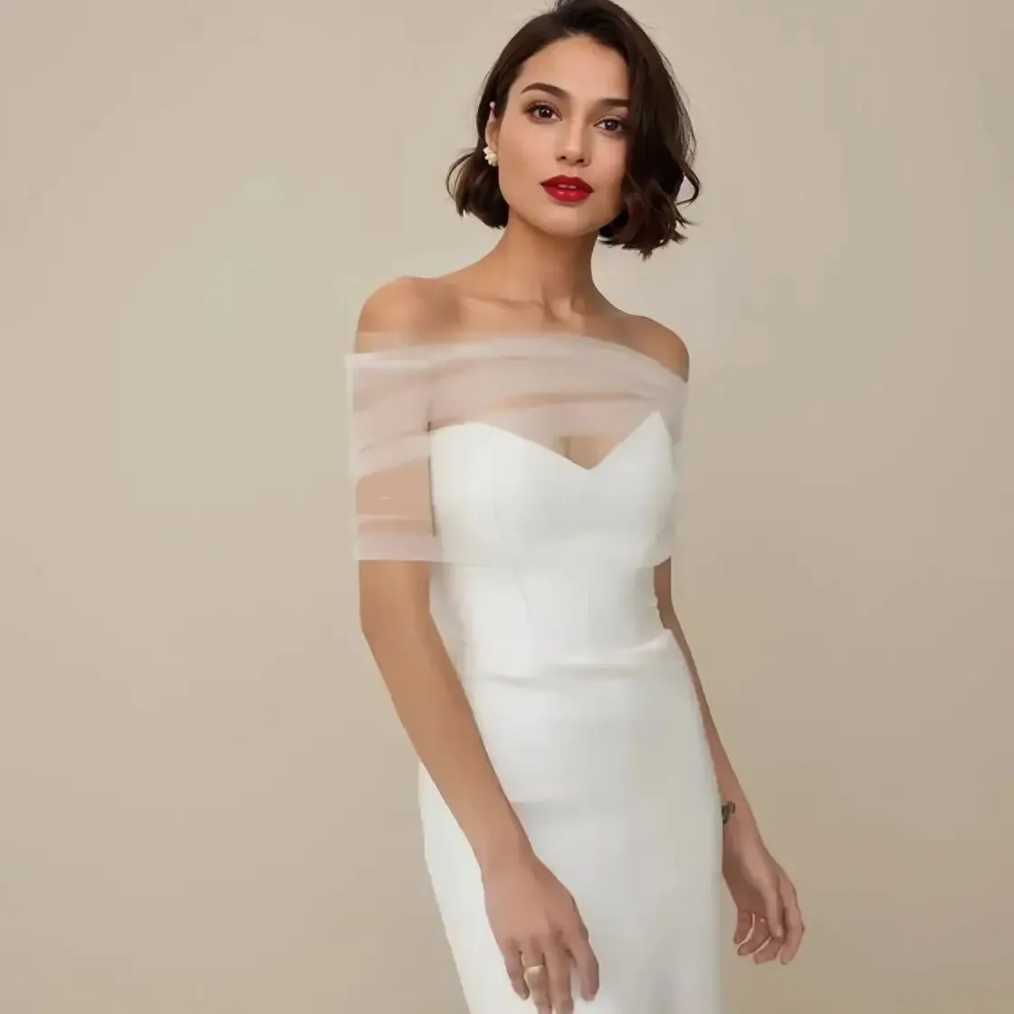 Bride Wrap Detachable Sleeve Transparent  Shoulders Wedding Cover Up