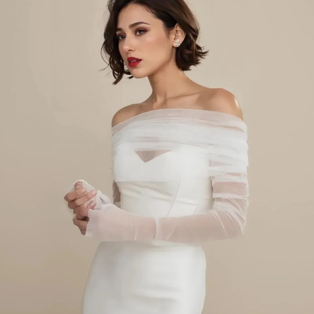 Bride Wrap Detachable Sleeve Transparent  Shoulders Wedding Cover Up