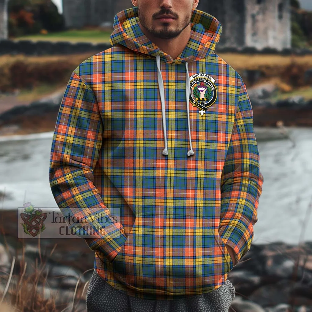 Buchanan Ancient Tartan Cotton Hoodie with Family Crest