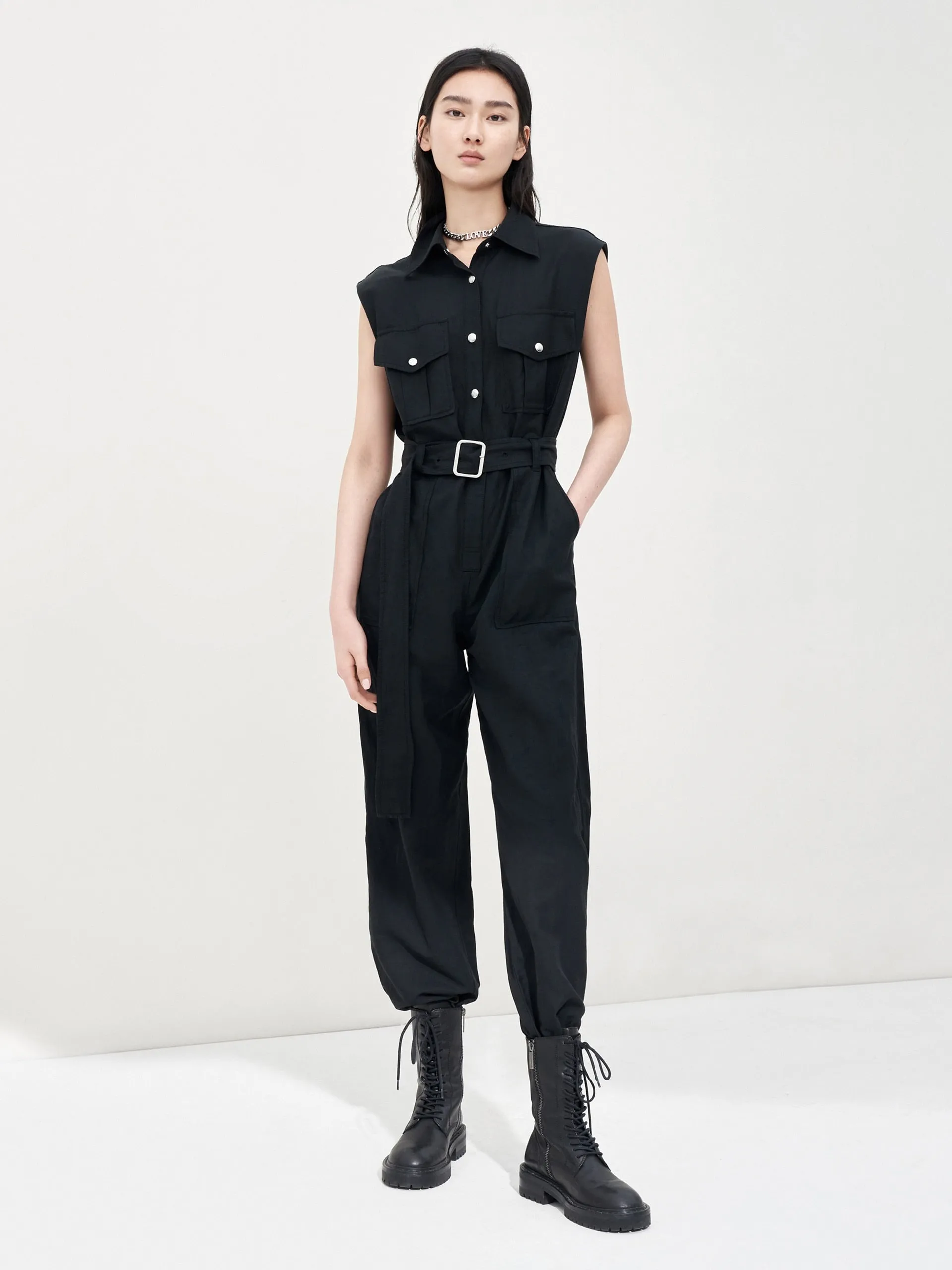 Button Up Sleeveless Cargo Style Overalls