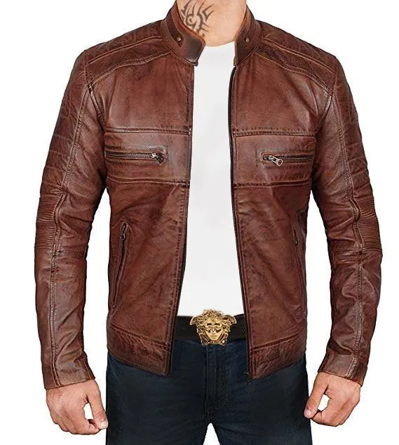 Buy Best High Sale Motorcycle Fashion Men Brown Distressed Biker Jacket