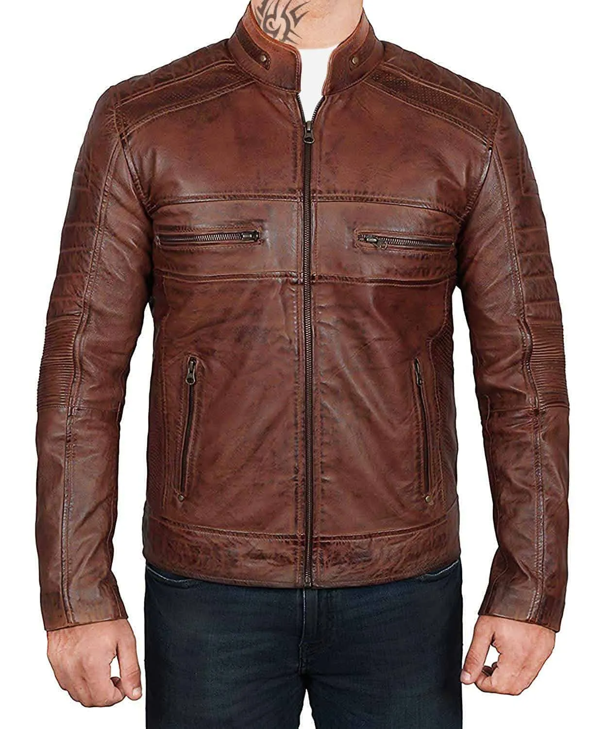 Buy Best High Sale Motorcycle Fashion Men Brown Distressed Biker Jacket