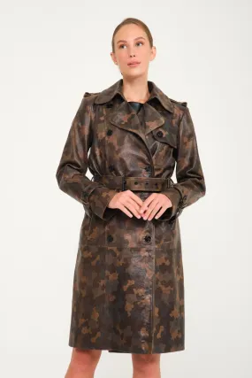 Camouflage Leather Trench Coat