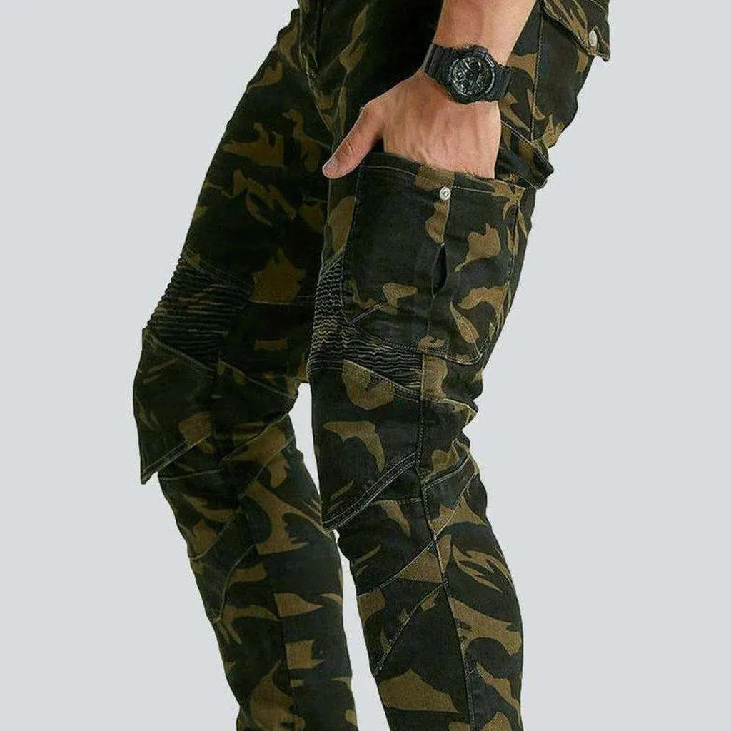 Camouflage men's biker denim pants