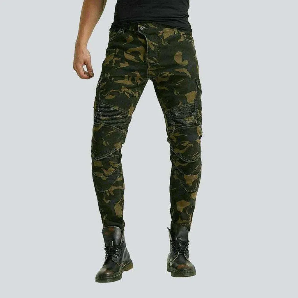 Camouflage men's biker denim pants