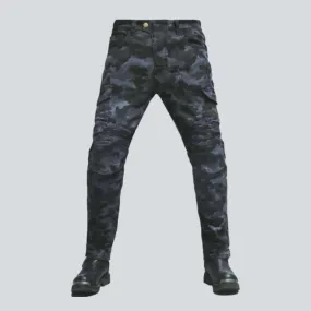 Camouflage print men's moto jeans