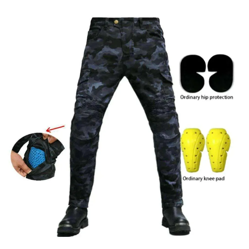 Camouflage print men's moto jeans