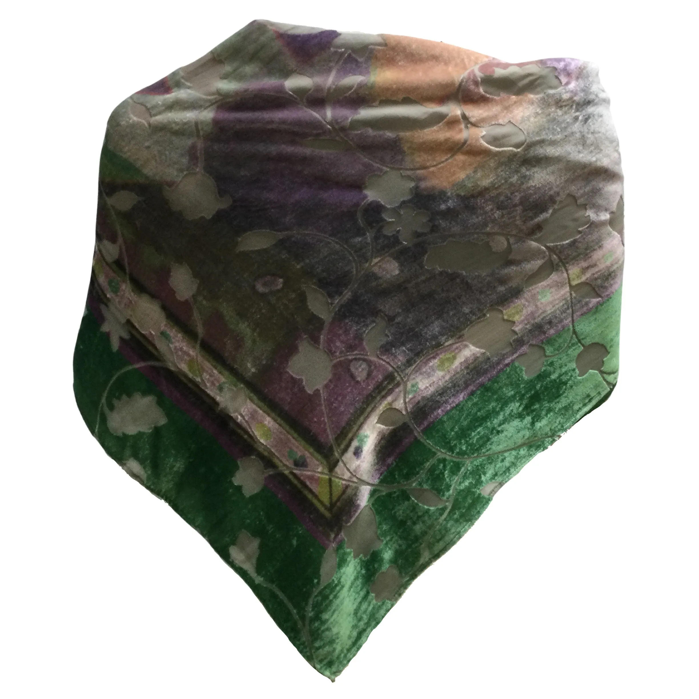 Chanel Green / Purple Leaf Design Square Scarf/Wrap