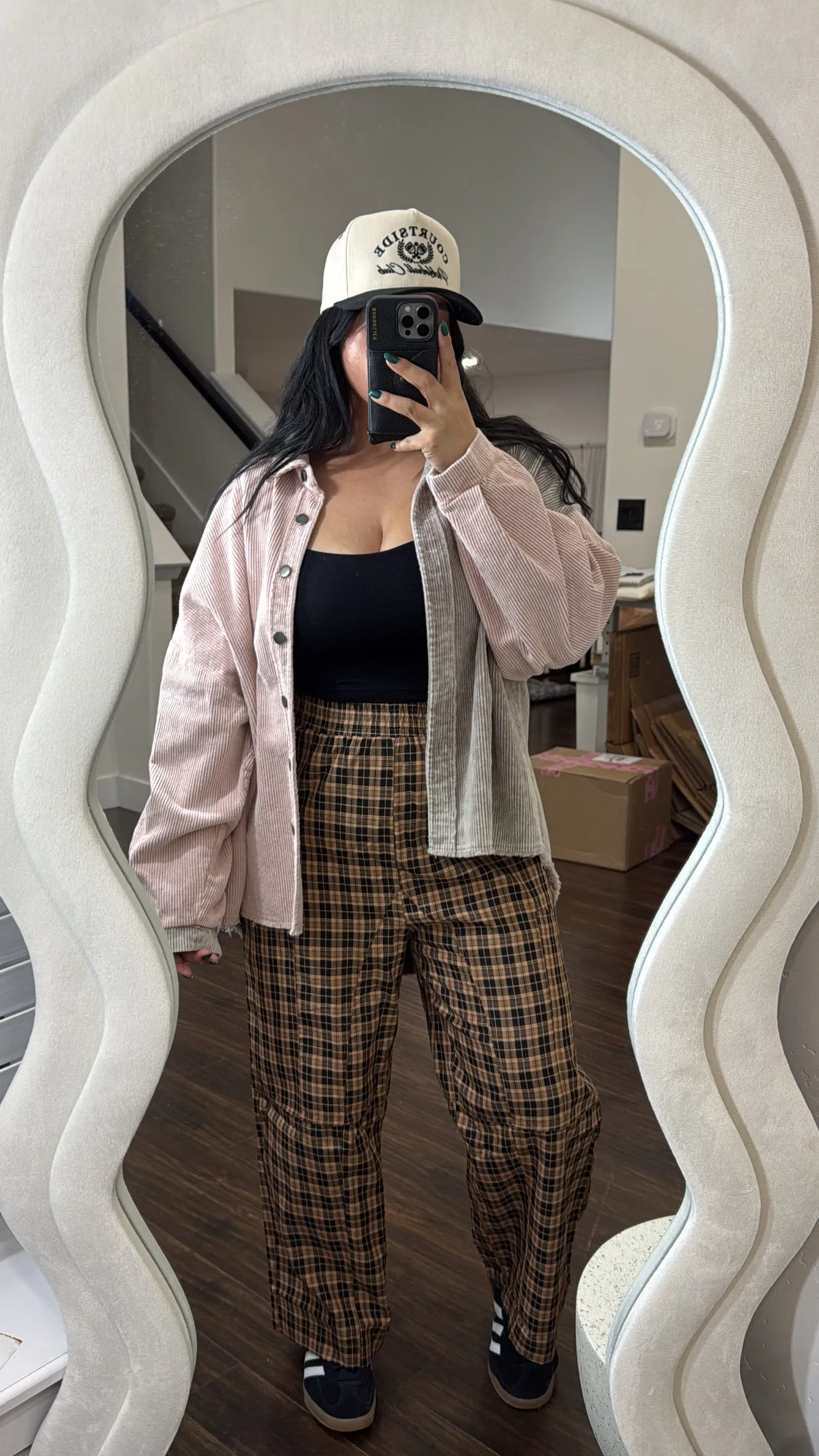 Check plaid wide leg pants