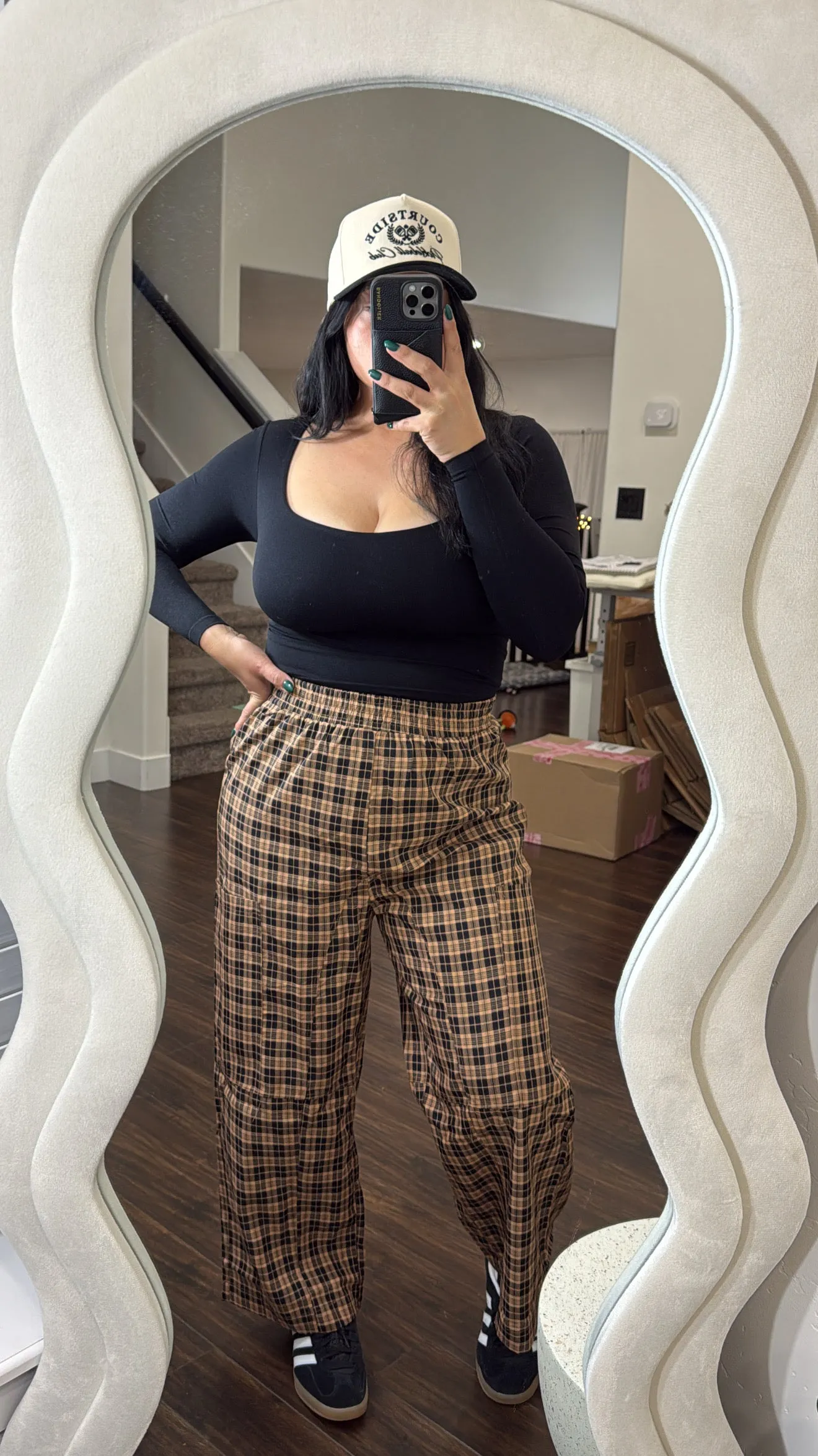 Check plaid wide leg pants