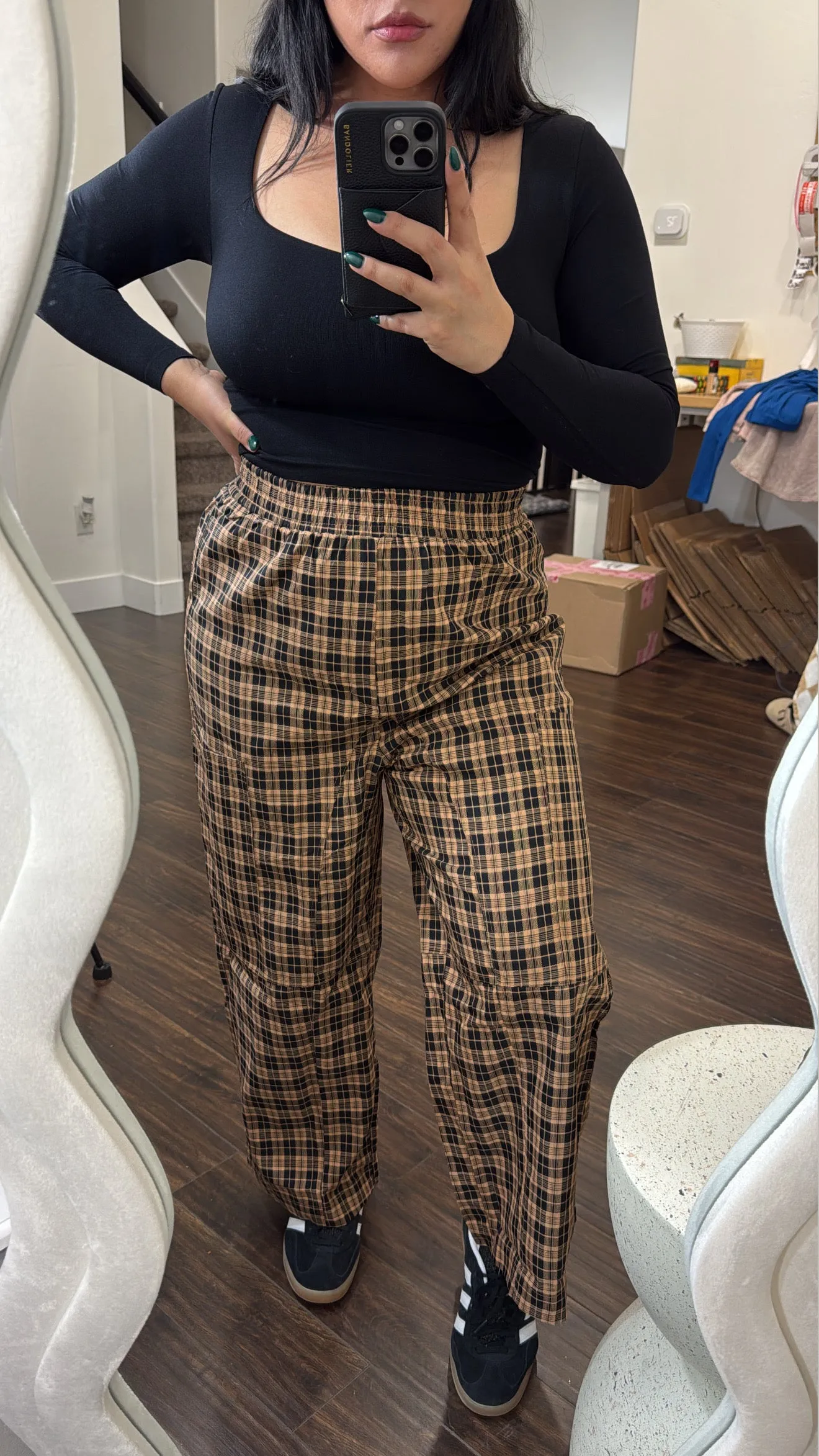 Check plaid wide leg pants