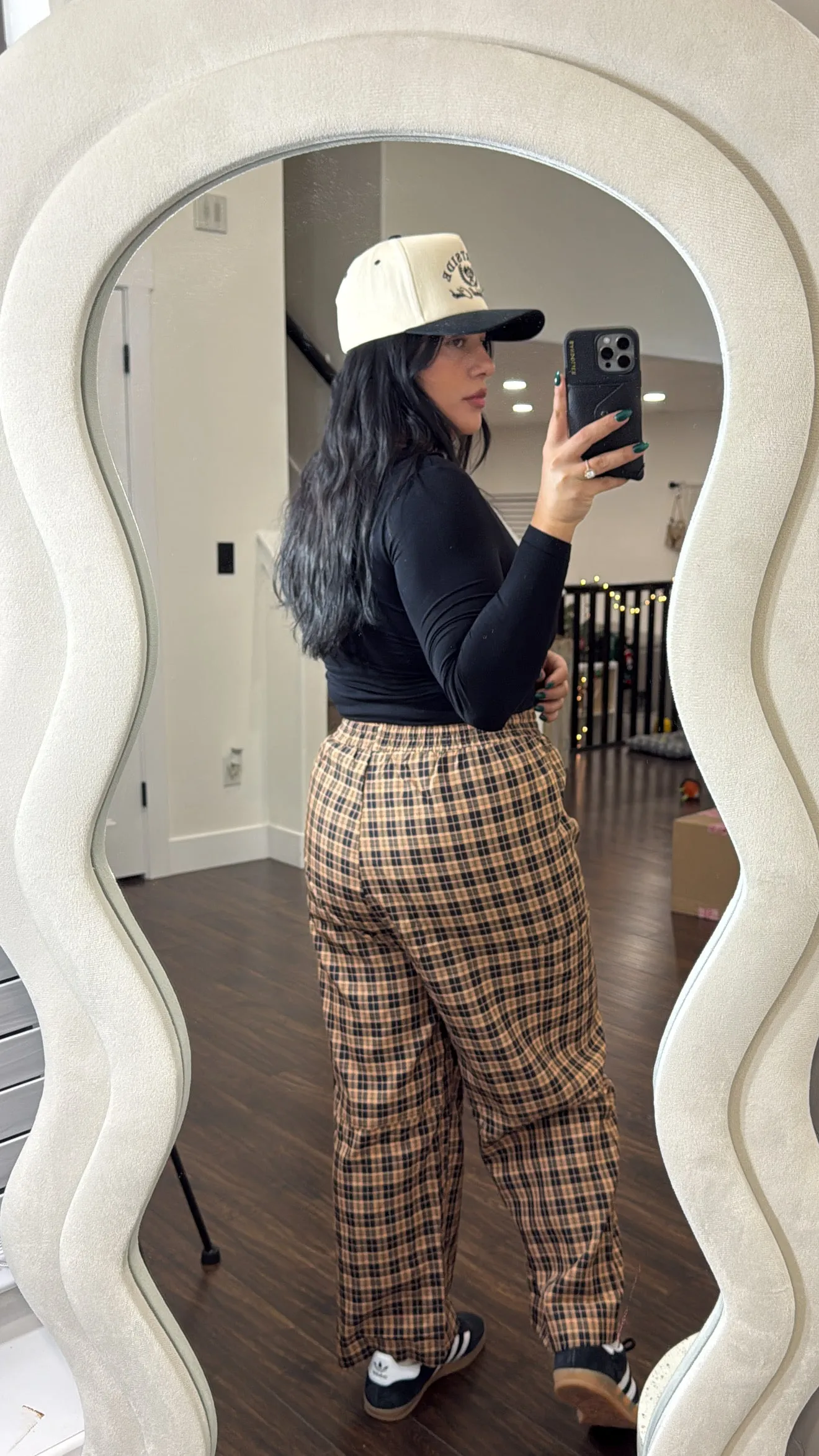 Check plaid wide leg pants