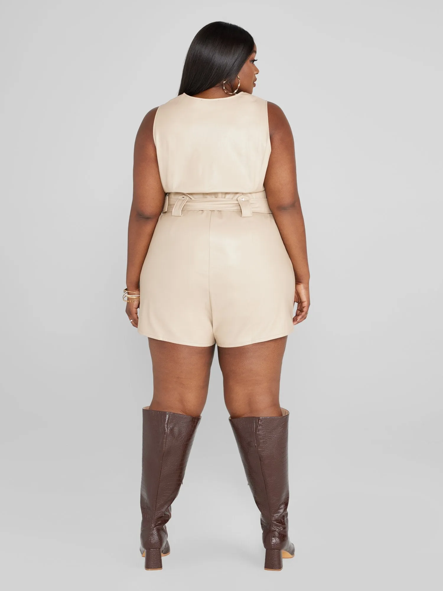 Cierra Faux Leather Belted Romper