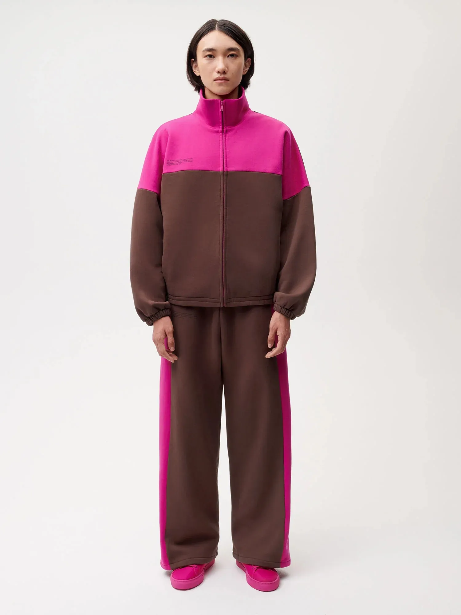 Color Block Loose Leg Track Pants—foxglove pink