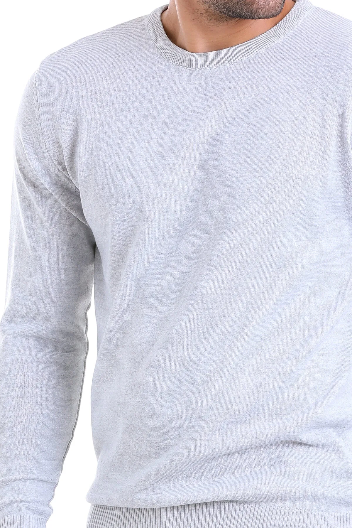 Comfort Fit Wool Blend Light Gray Crewneck Sweater