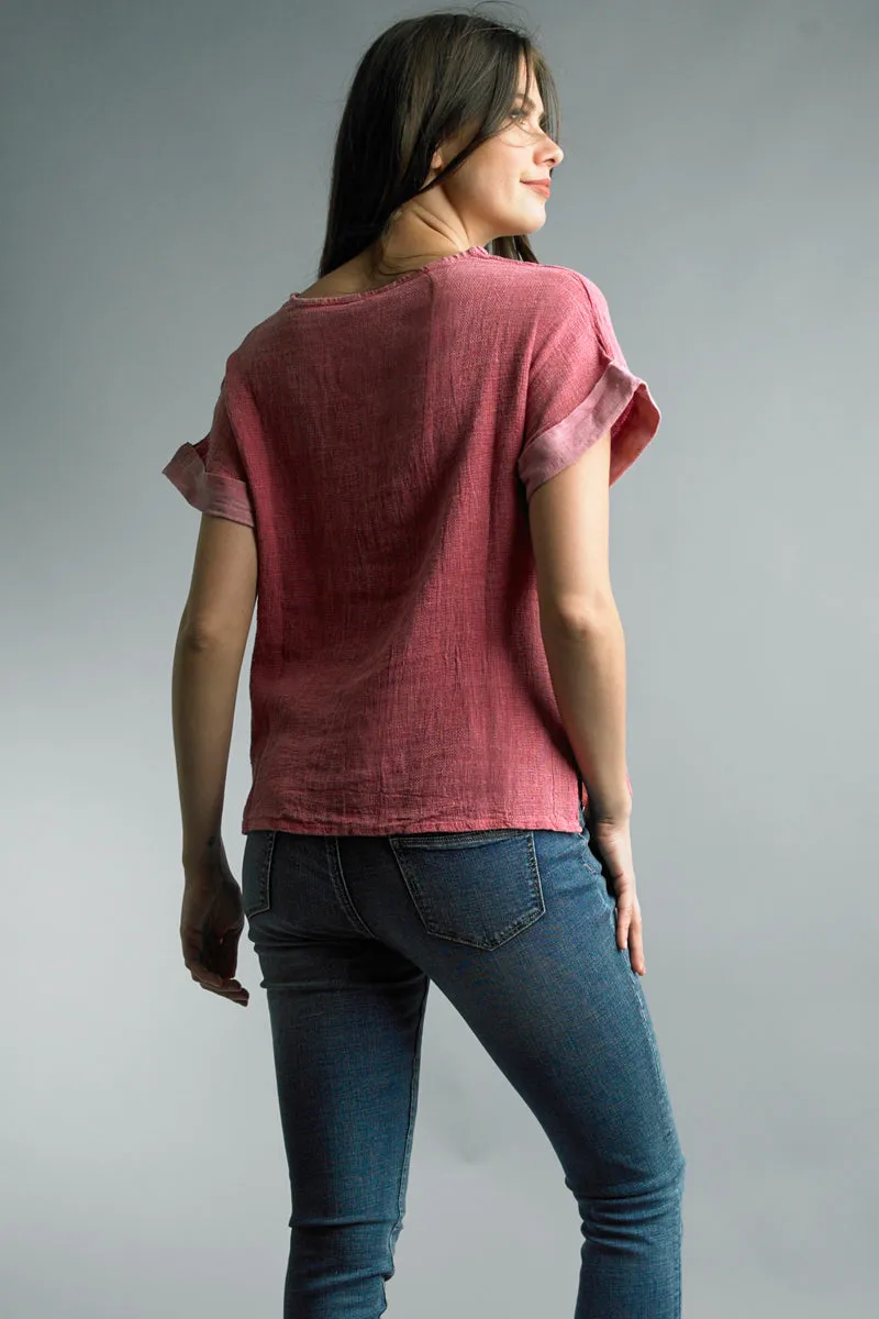 Cuffed Short Sleeve Italian Linen Top