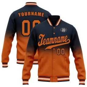 Custom Blue Orange Fade Fashion Jacket Bomber Full-Snap Varsity Letterman Personalized Jacket FZ005-D020229-8