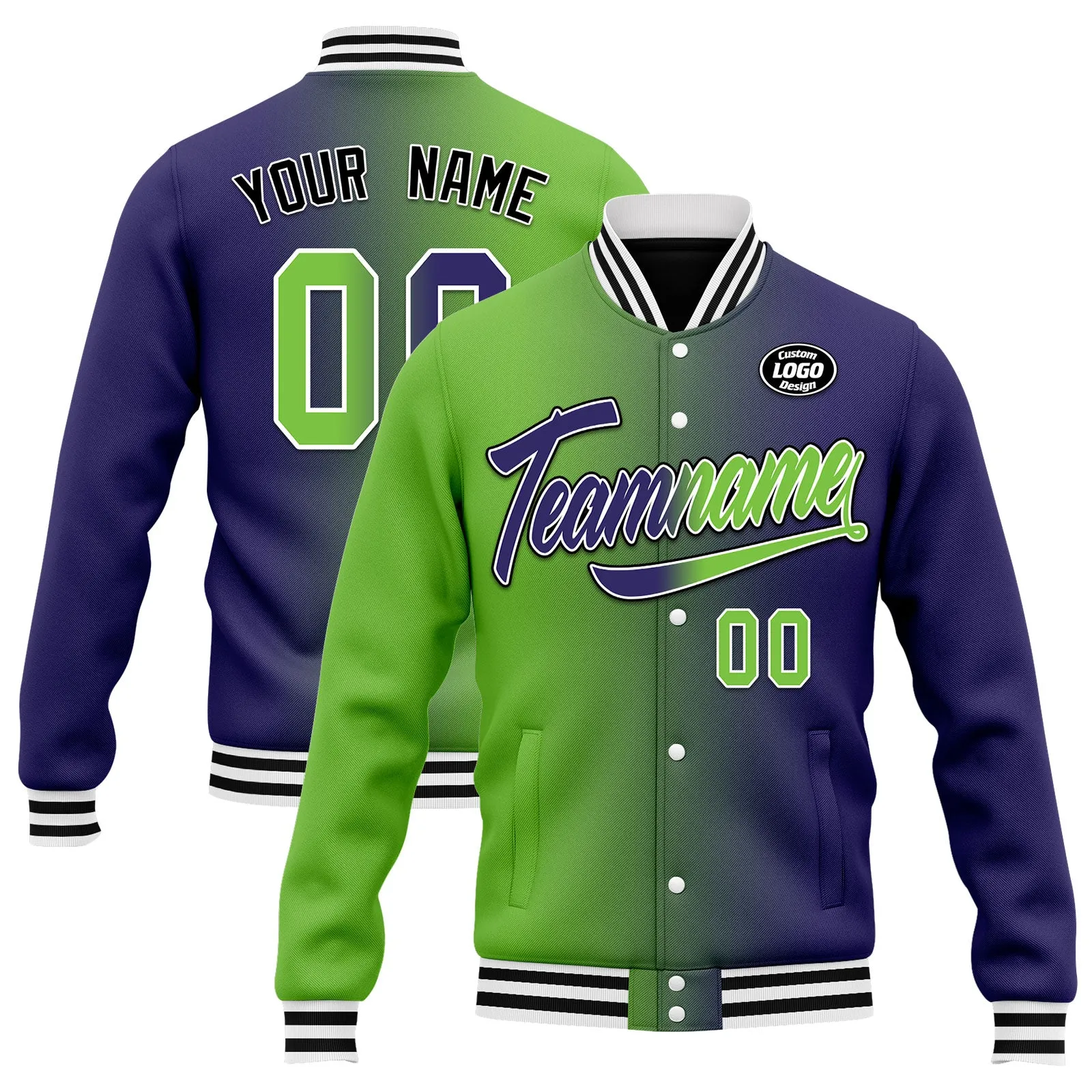 Custom Gradient Fashion Jacket Bomber Full-Snap Varsity Letterman Personalized Jacket FZ005-D028015-9