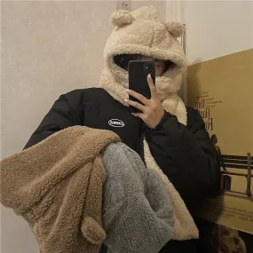 Cute Bear Ears Plush Faux Fur Warm Hooded Scarf