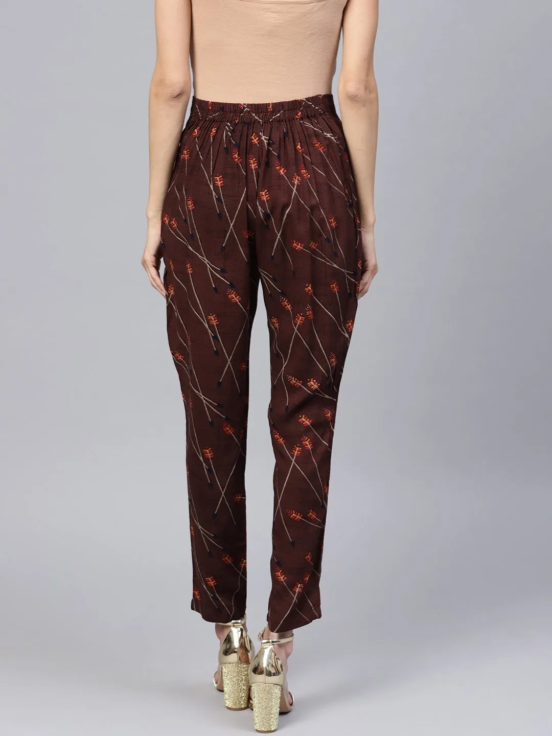 Dark Brown Printed Peeka A Boo Pants