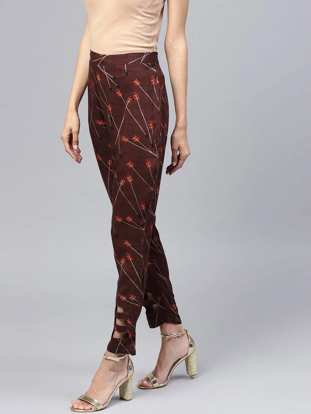 Dark Brown Printed Peeka A Boo Pants