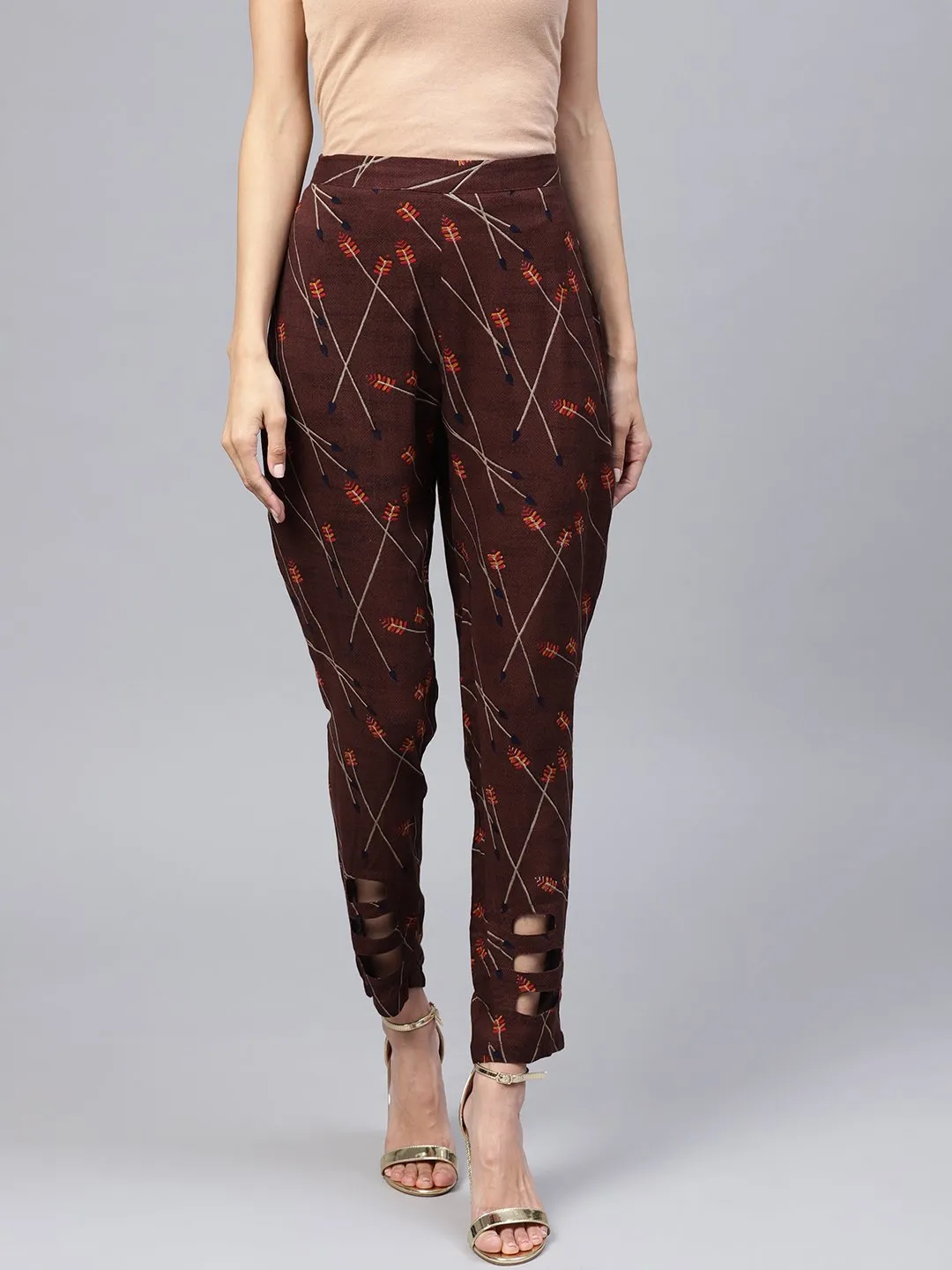 Dark Brown Printed Peeka A Boo Pants