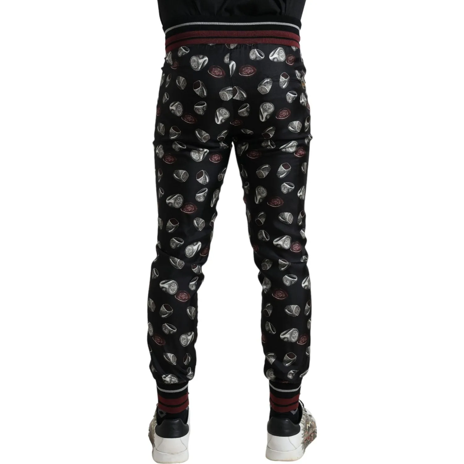 Dolce & Gabbana Elegant Silk Jogging Trousers with Ring Print