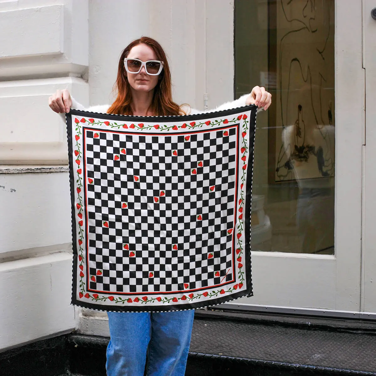 Double Sided Silk Scarf Of Checkerboard Imagination