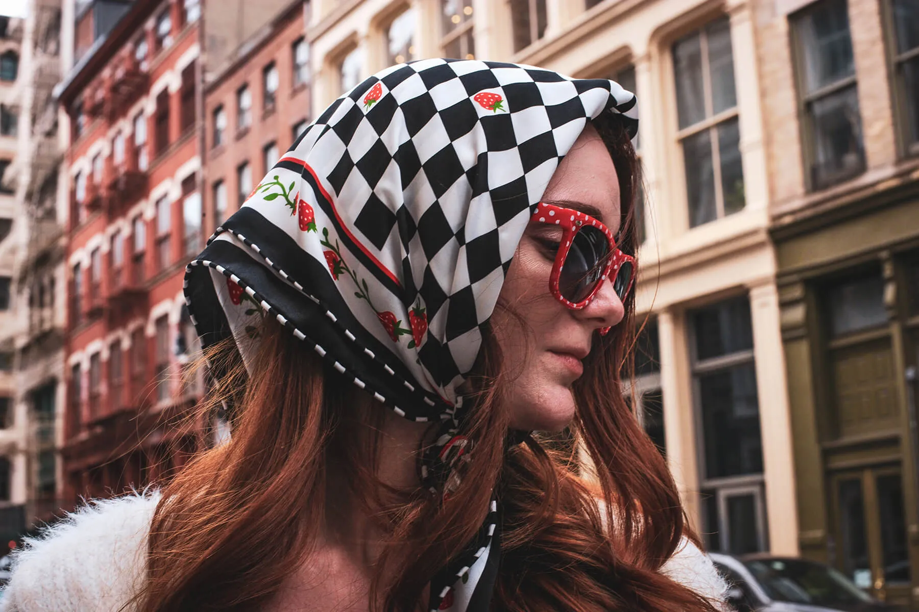 Double Sided Silk Scarf Of Checkerboard Imagination