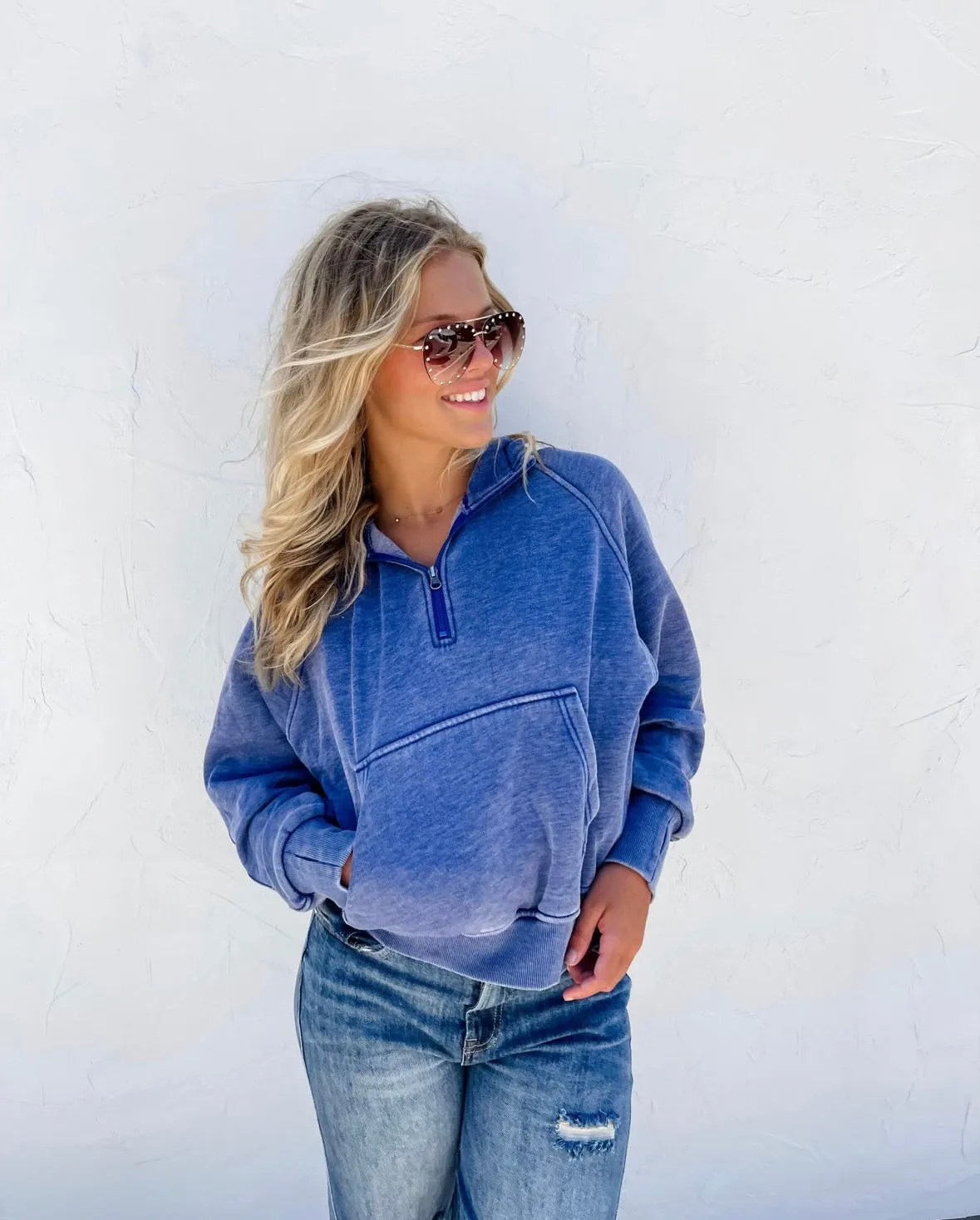 Easy Does It Pullover - Mineral Washed Blue