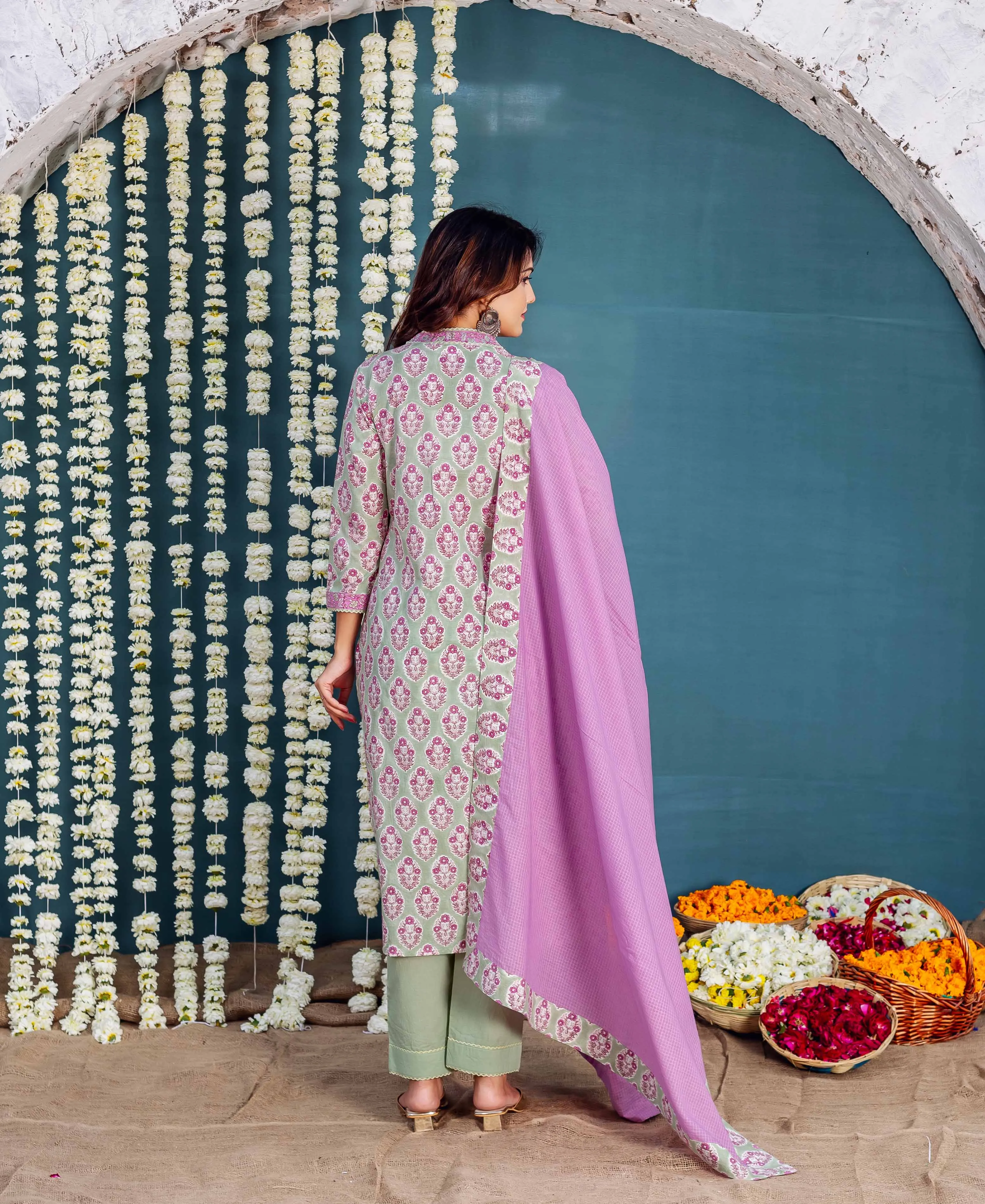 Elara Sage Hand Block Printed Kurta