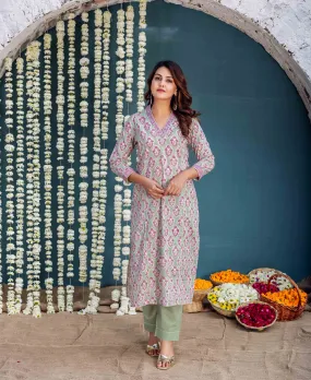 Elara Sage Hand Block Printed Kurta