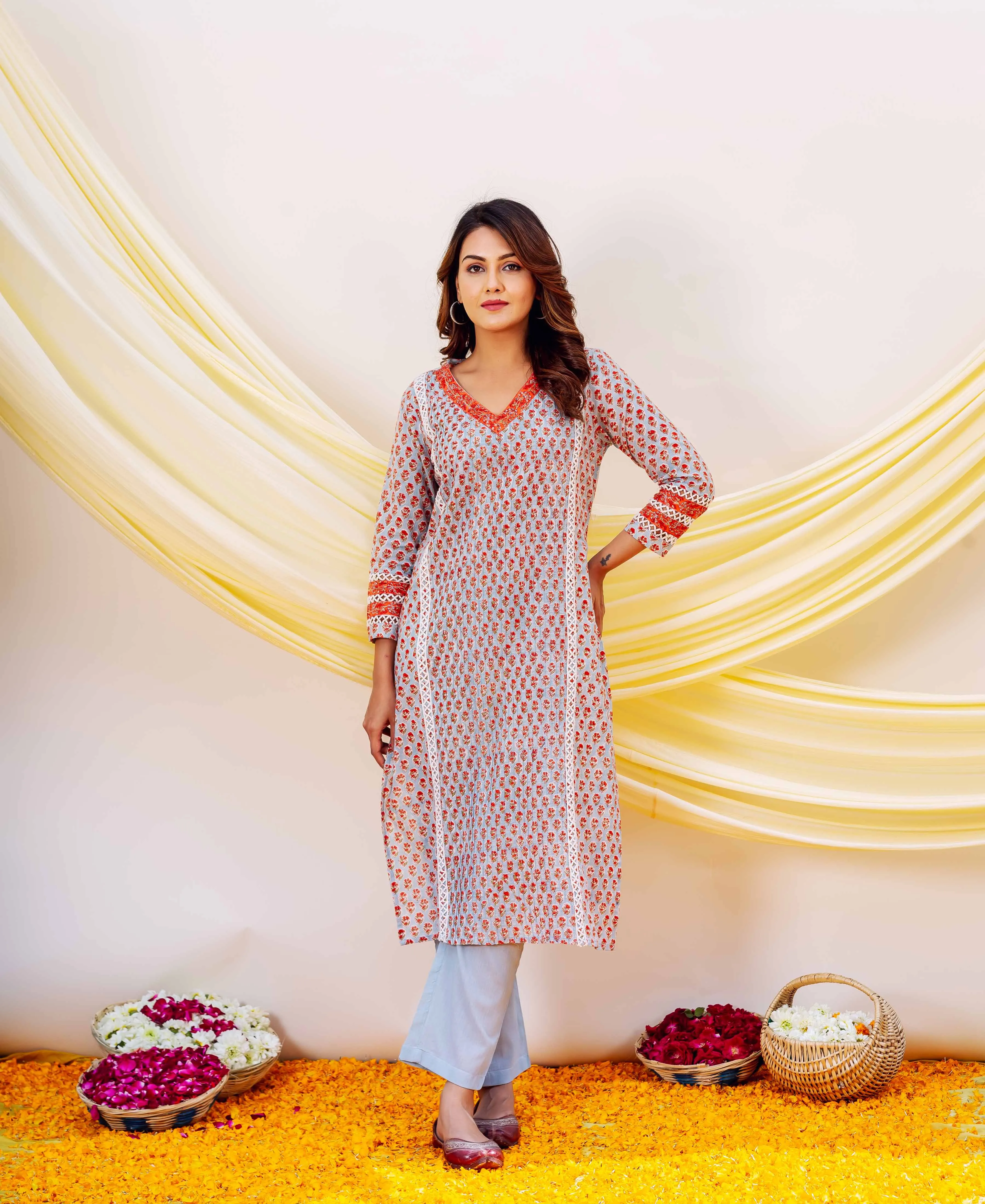 Elysia Straight Cotton Hand Block Printed Kurta