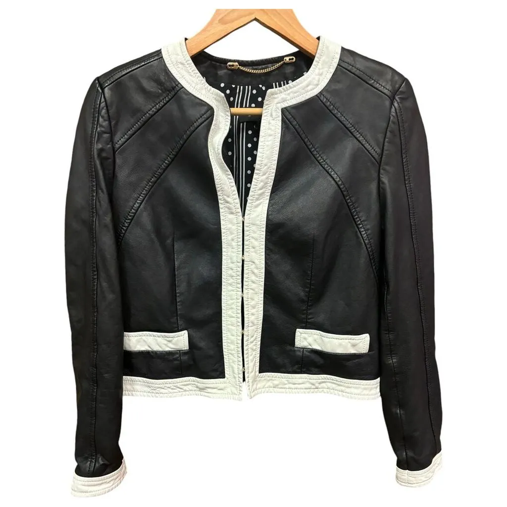 Escada Cropped Leather Contrast Jacket - Size 40