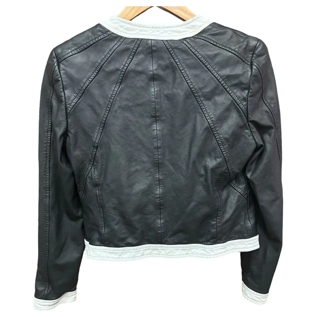 Escada Cropped Leather Contrast Jacket - Size 40