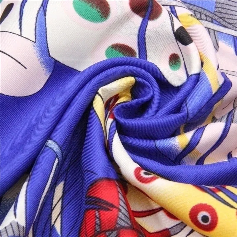 European Twill Silk Square Scarf Color Feather Printing Female Headscarf Shawl Scarf