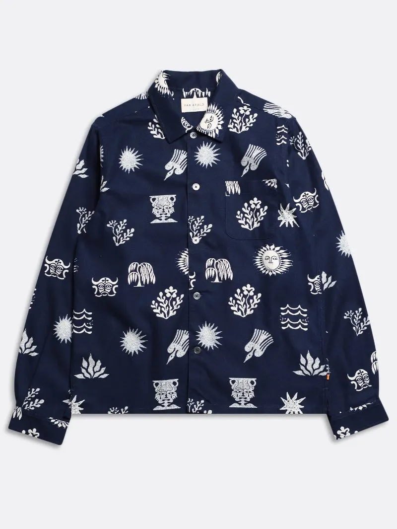 Far Afield Busey Shirt - Navy Folk Print