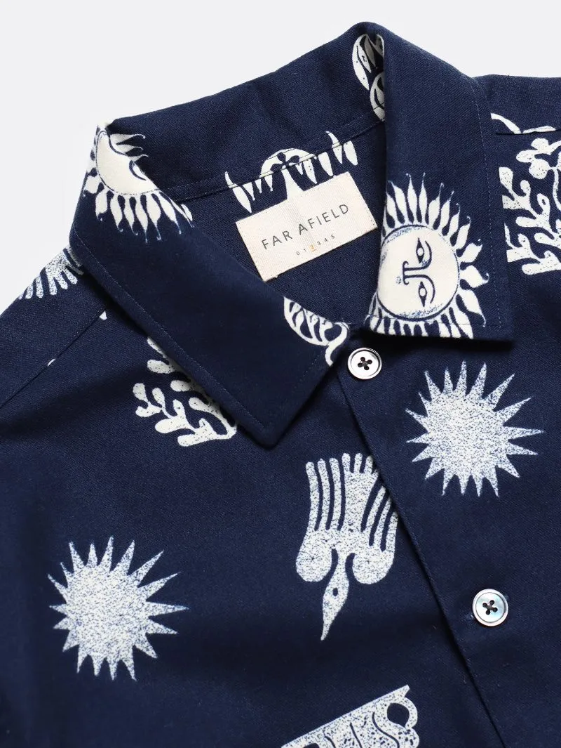 Far Afield Busey Shirt - Navy Folk Print