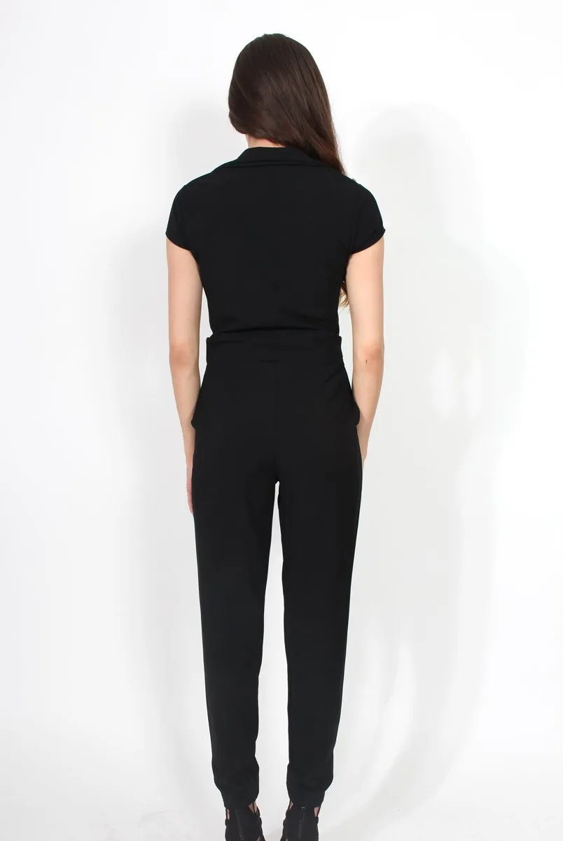 Farrah Black Deep V Jumpsuit