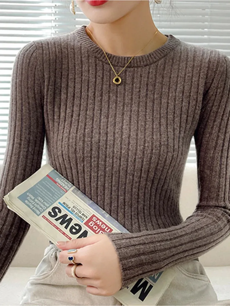 Fashion Ribbed Women Sweater Knitted Soft Pullovers Jumpers Basic Solid Soft Long Sleeve Sweaters For Women Autumn Winter Tops