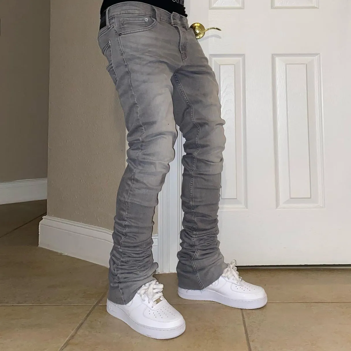 Fashion Solid Wash Grey Street Style Jeans