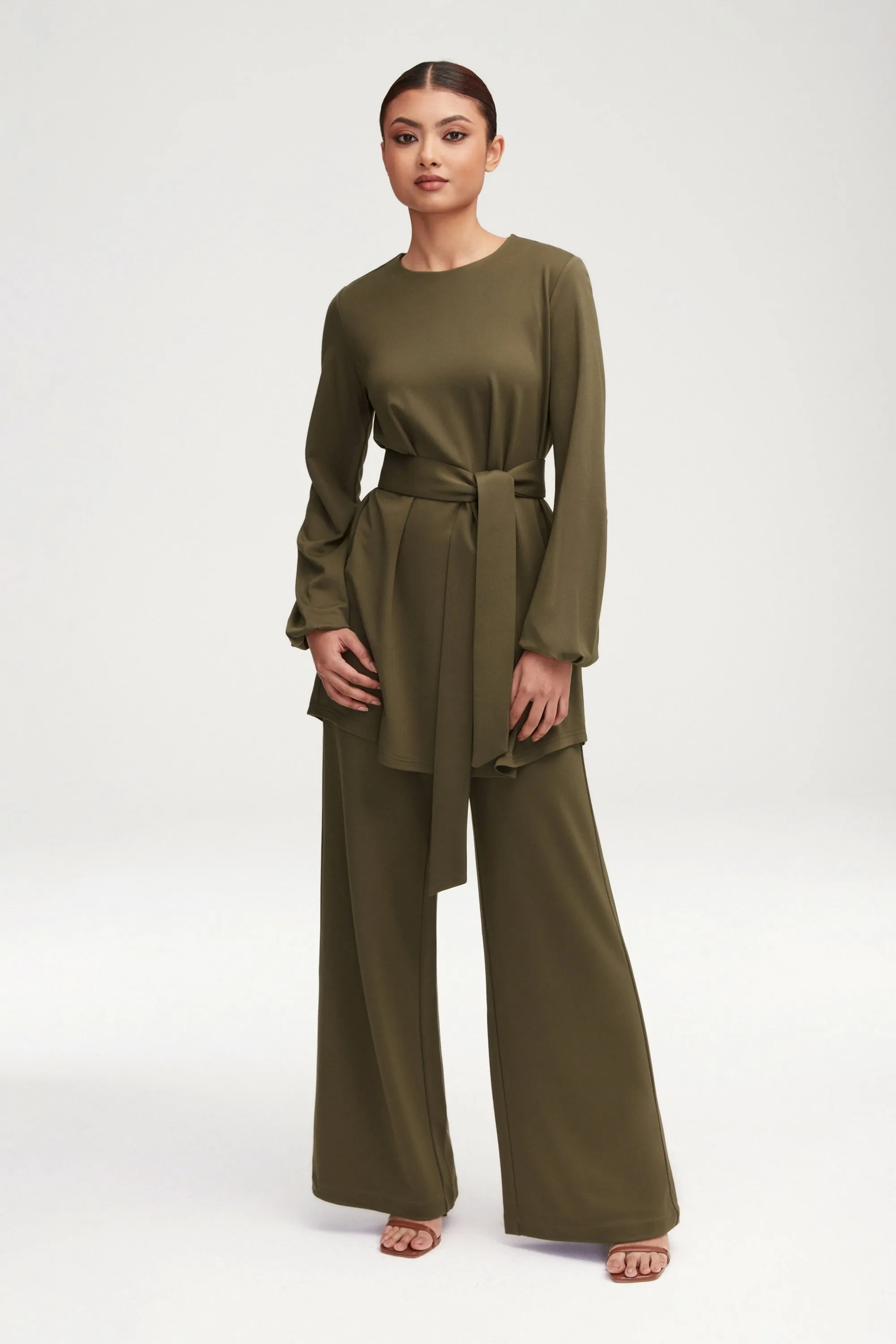 Fatima Everyday Wide Leg Jersey Pants - Olive