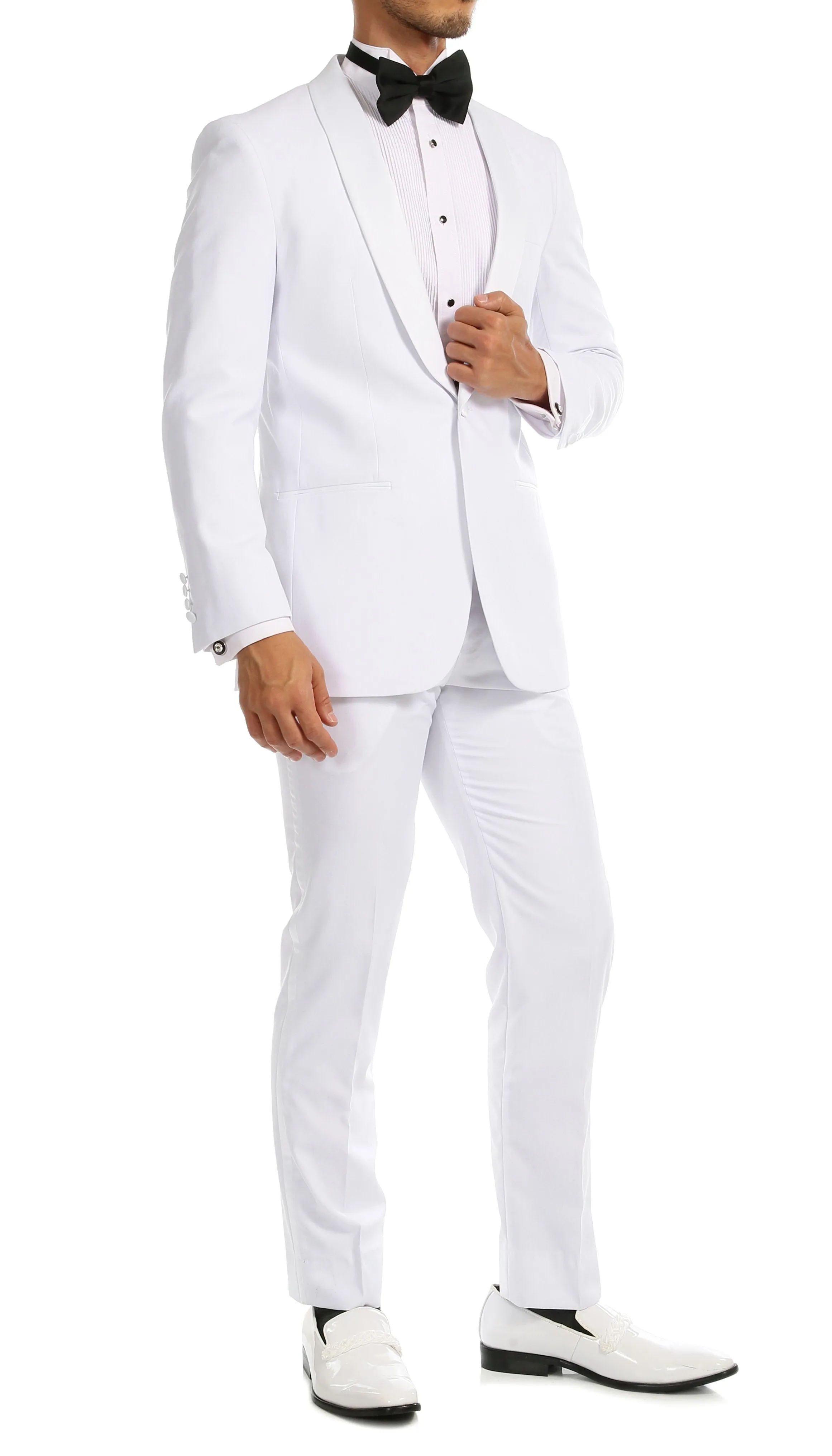 Ferrecci Men's Reno White Slim Fit Shawl Lapel 2 Piece Tuxedo Suit Set