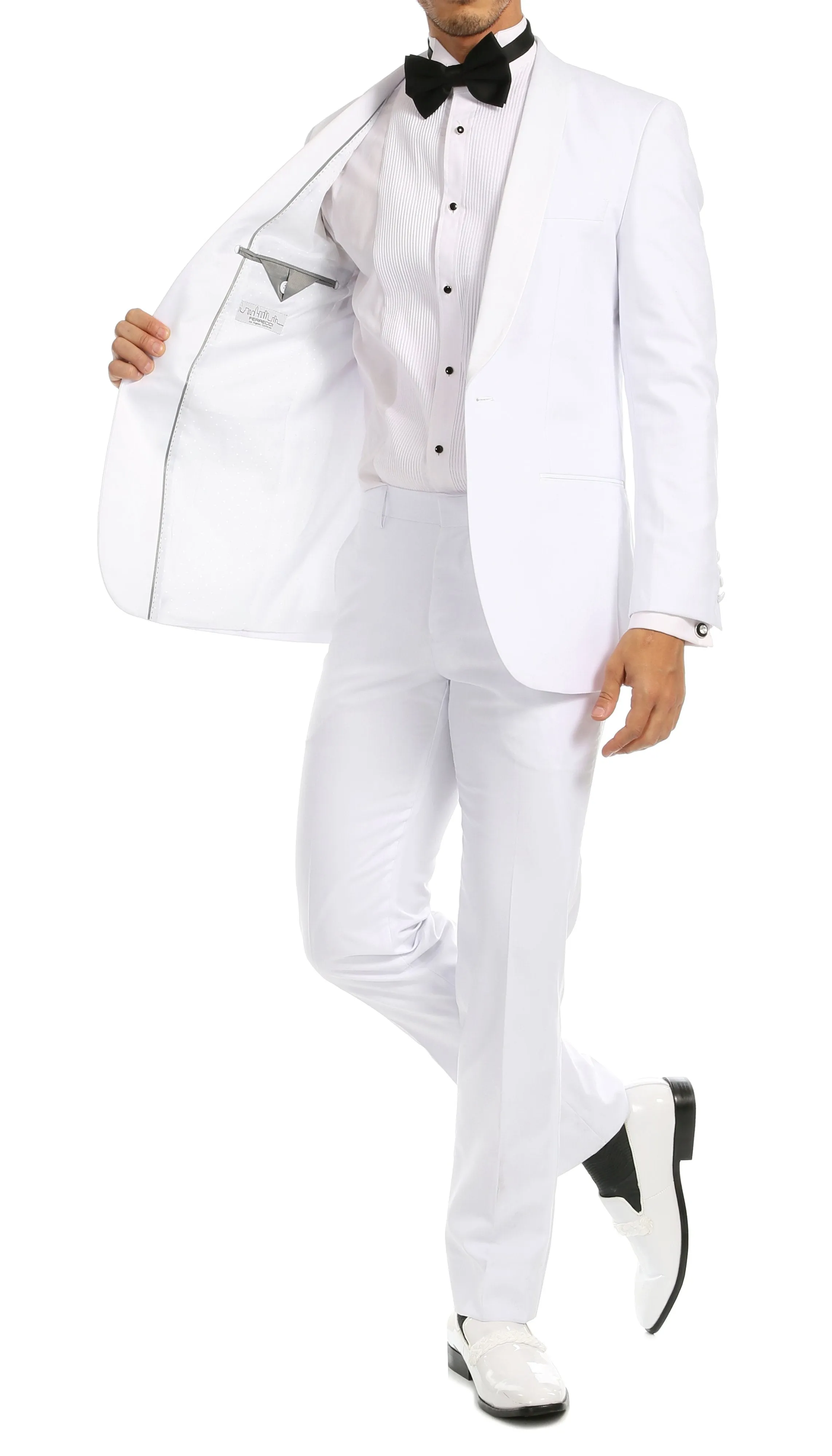 Ferrecci Men's Reno White Slim Fit Shawl Lapel 2 Piece Tuxedo Suit Set