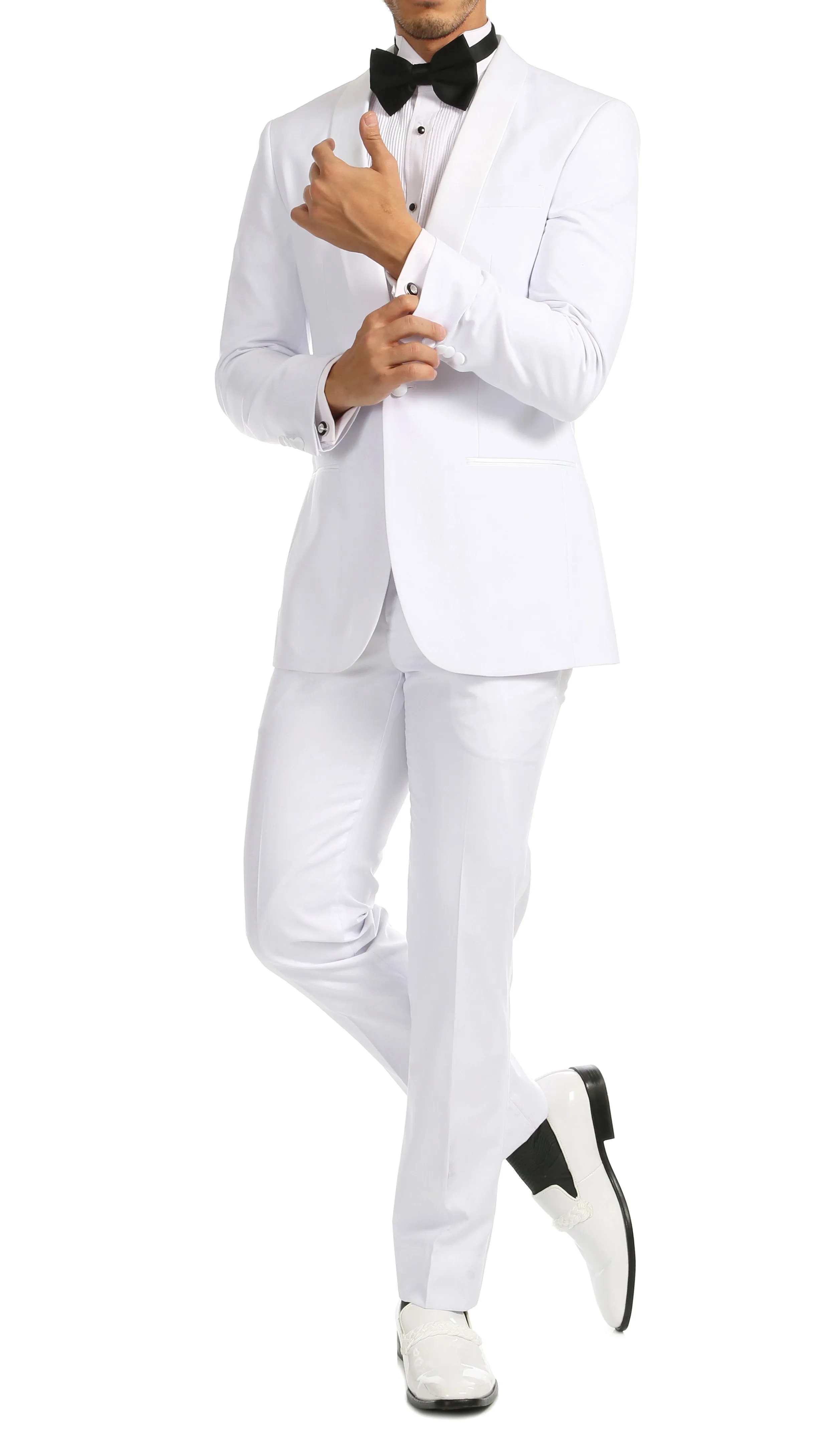 Ferrecci Men's Reno White Slim Fit Shawl Lapel 2 Piece Tuxedo Suit Set