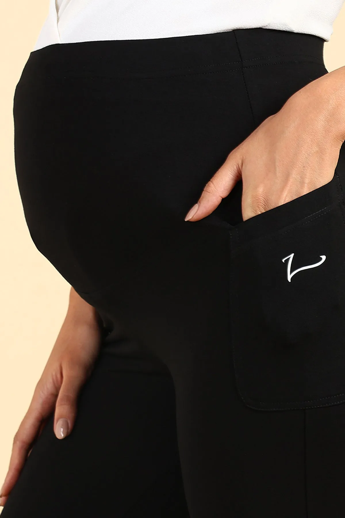 Fit & Flare Cotton Black Maternity Pants (Pregnancy & Postpartum)