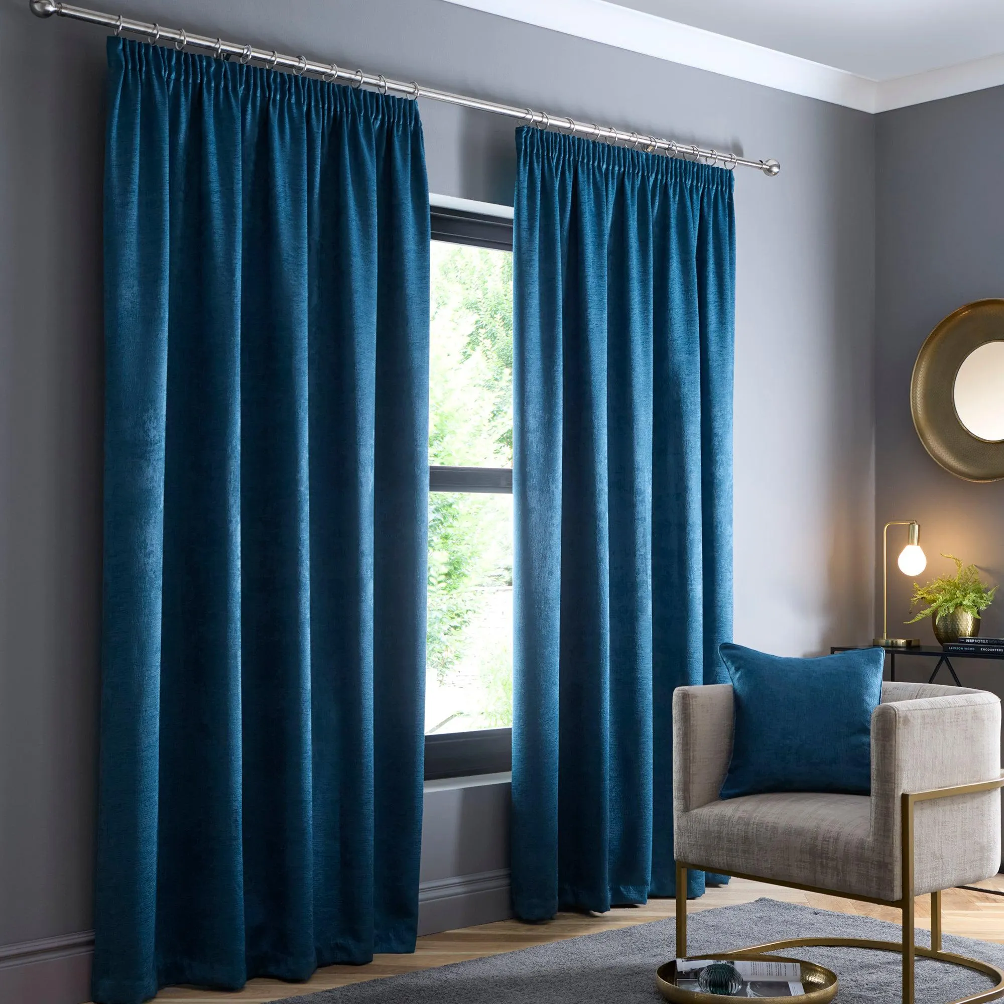 Fusion Galaxy Pencil Pleat Curtains  - Dark Teal