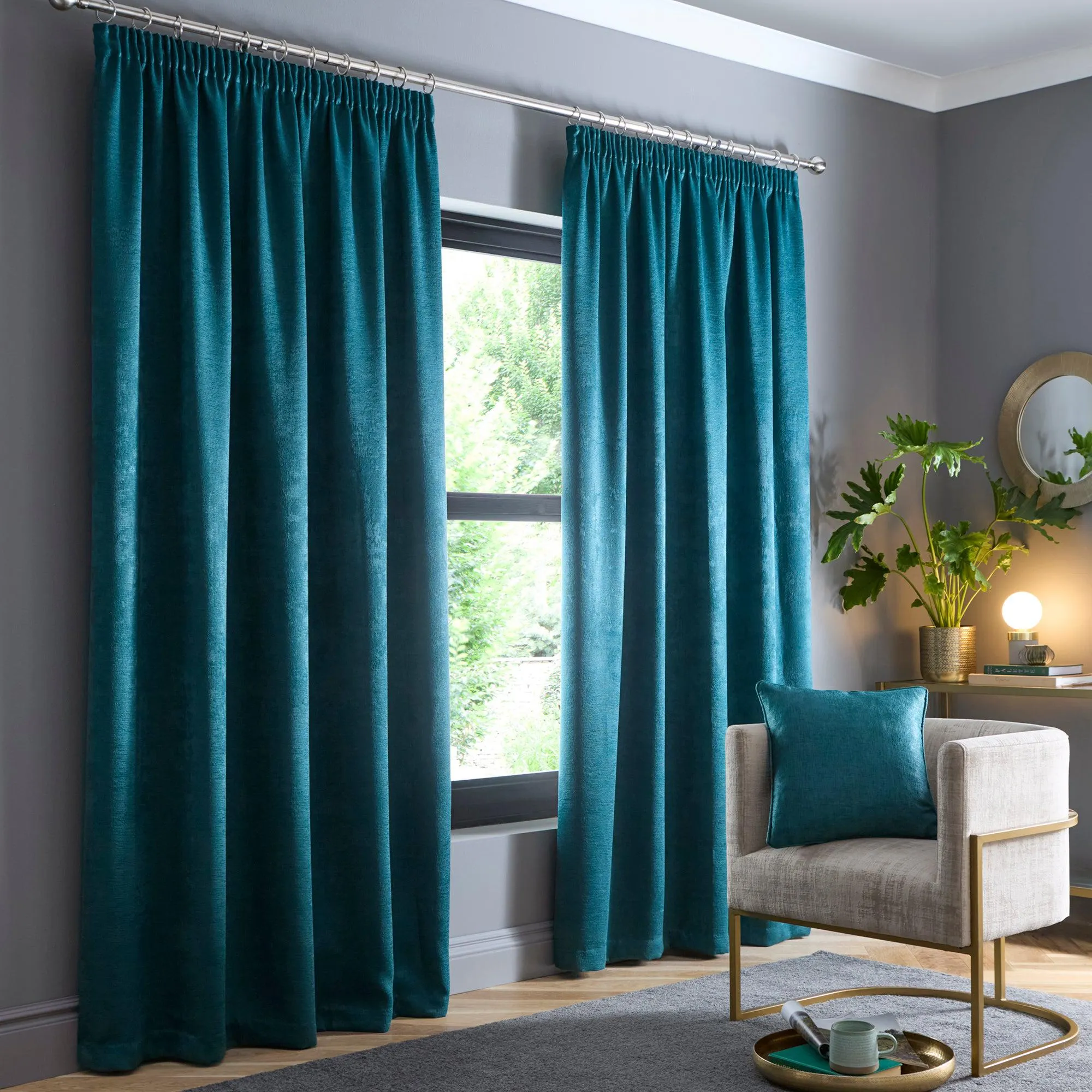 Fusion Galaxy Pencil Pleat Curtains  - Forest Green