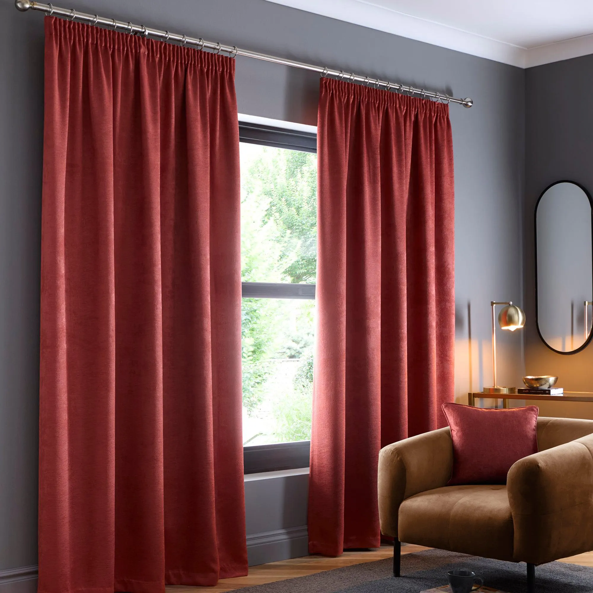 Fusion Galaxy Pencil Pleat Curtains  - Terracotta