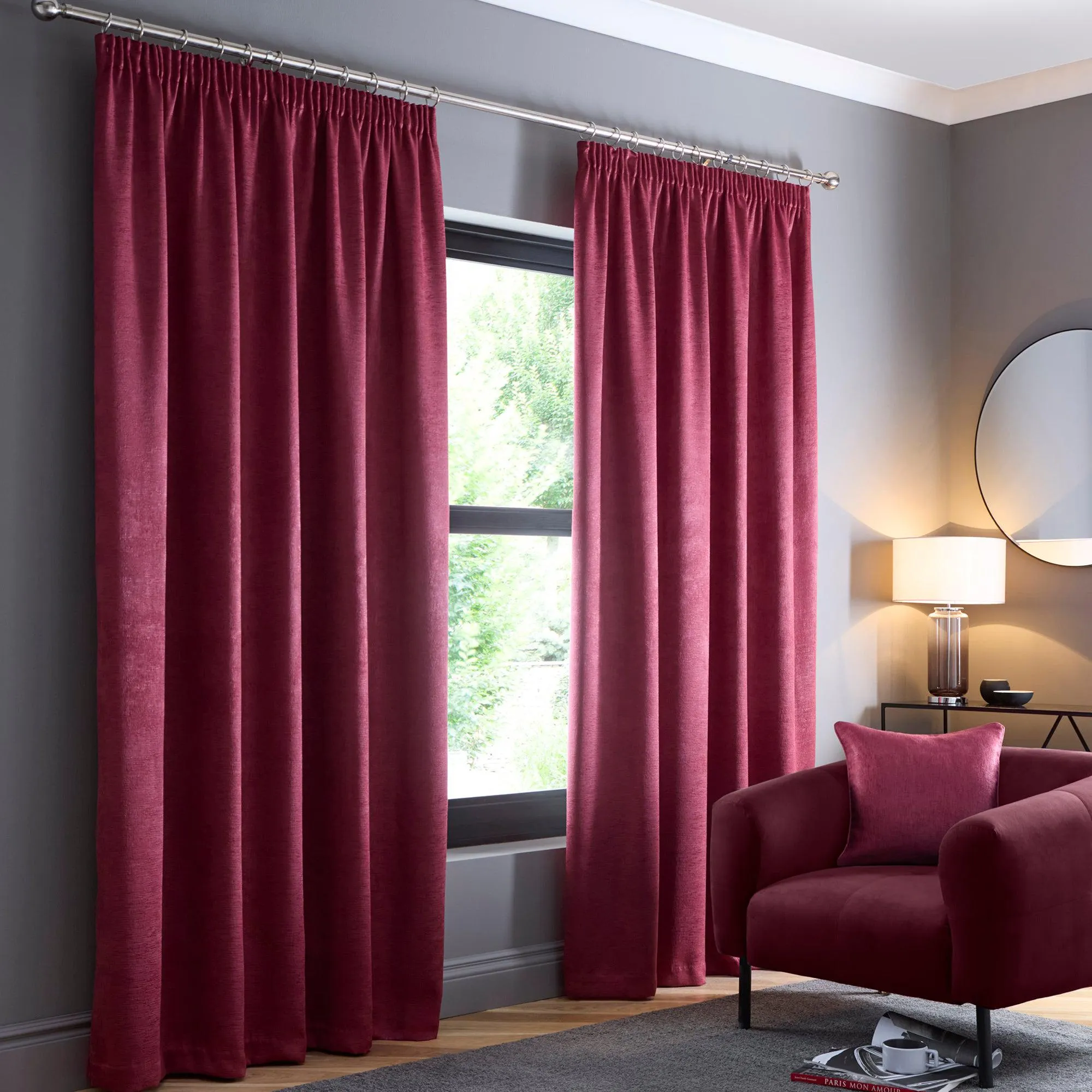 Fusion Galaxy Pencil Pleat Curtains  - Wine